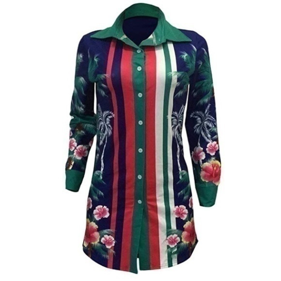 Floral Print Button Down Shirt Blouse - Picture 3 of 8